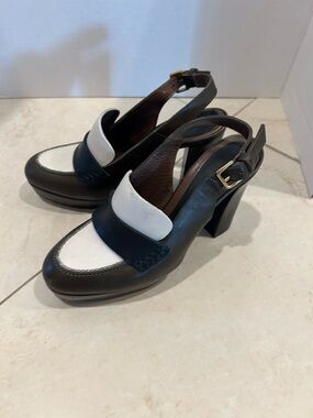 Marni Two-Tone Slingback Loafer Heels - 36.5